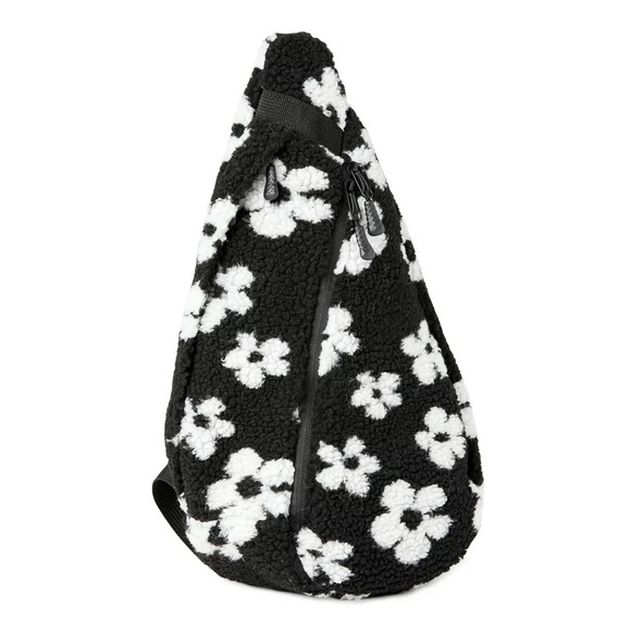 ✿ Black & White Fuzzy Floral Sling bag ✿ - Picture 1 of 4